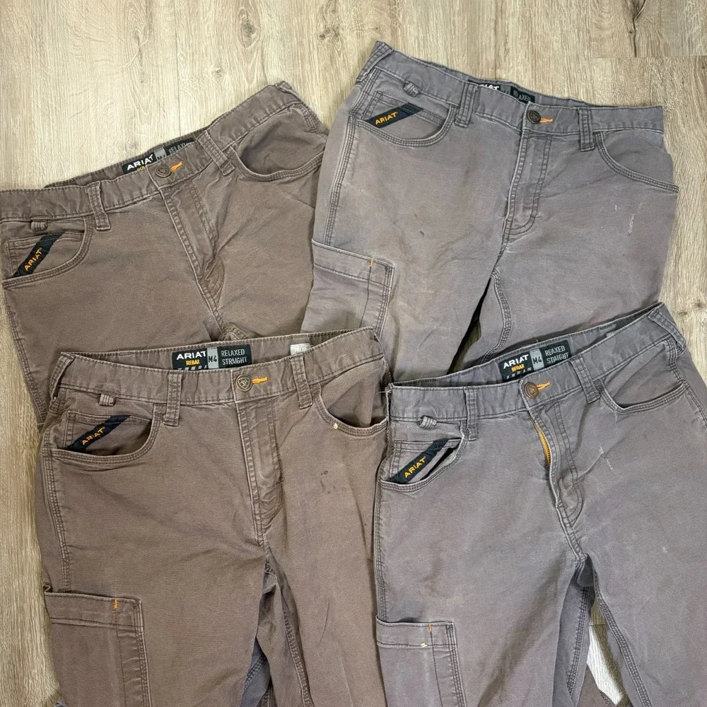 Lot of 4 Ariat M4 Rebar Utility Canvas Pants Gray Brown 30x32 (30x31) Workwear